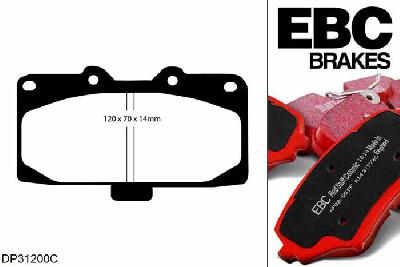 DP31200C, Subaru Impreza, 2.0 Turbo WRX (UK 170mm handbrake shoes) 2001-2005, EBC Redstuff remblokken set vooras, Voor modellen met Sumitomo remklauwen aan de vooras, Voor modellen met een remschijf diameter 294mm