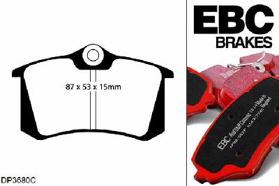 DP3680C, Audi A4 (B7), 2.0 TDI 2004-2008, EBC Redstuff remblokken set achteras, Voor modellen met Girling/TRW remklauwen aan de achteras, Voor modellen met remschijf diameter van 256mm aan de achteras