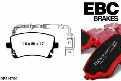 DP31470C, Audi A6 quattro Avant (C6/4F), 2.7 TDI 190 PK 2008-2011, EBC Redstuff remblokken set achteras, Voor modellen met TRW remklauwen aan de achteras, Voor modellen met remschijf diameter van 330mm aan de achteras