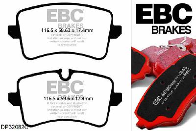 DP32082C, Audi A8 quattro (D4/4H), 3.0 Supercharged 290 PK 2010-, EBC Redstuff remblokken set achteras, Voor modellen met TRW remklauwen aan de achteras, Voor modellen met remschijf diameter van 330mm aan de achteras