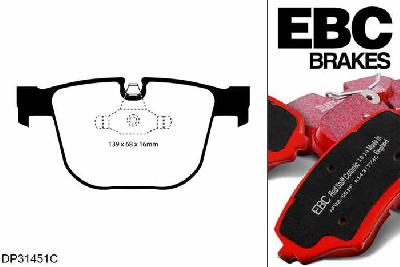 DP31451C, BMW 1 Series (E82) 1M Coupe, 1M (3.0 Twin Turbo) 340 PK 2011-2012, EBC Redstuff remblokken set achteras, Voor modellen met ATE remklauwen aan de achteras, Voor modellen met remschijf diameter van 350mm aan de achteras