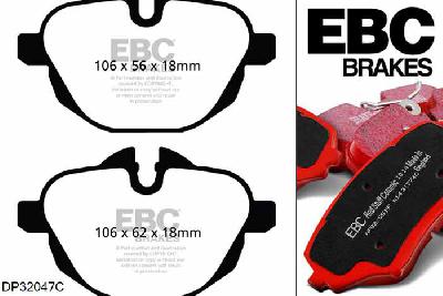 DP32047C, BMW 5 Series (F10), 528 i (2.0 Turbo) 2011-2017, EBC Redstuff remblokken set achteras, Voor modellen met TRW remklauwen aan de achteras, Voor modellen met remschijf diameter van 330mm aan de achteras