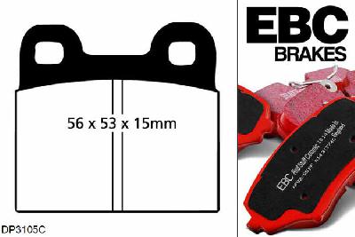 DP3105C, BMW 6 Series (E24), 633 (3.3) 1976-1982, EBC Redstuff remblokken set achteras, Voor modellen met ATE remklauwen aan de achteras, Voor modellen met remschijf diameter van 272mm aan de achteras