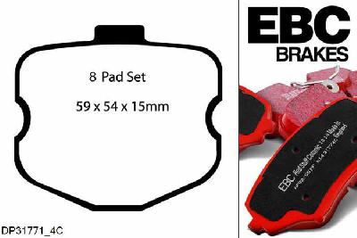 DP31771/4C, Chevrolet Corvette (C6), 6.2 Grand Sport 2010-2013, EBC Redstuff remblokken set achteras, Voor modellen met remschijf diameter van 340mm aan de achteras