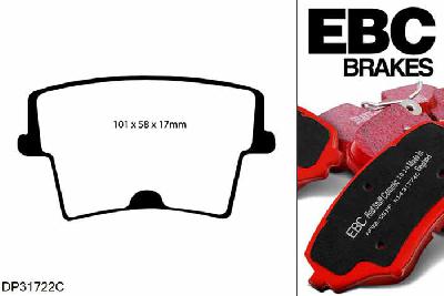 DP31722C, Chrysler 300C, 3.6 2011-, EBC Redstuff remblokken set achteras, Voor modellen met remschijf diameter van 320mm aan de achteras