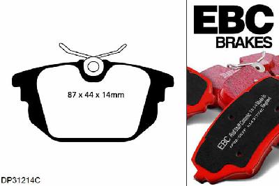 DP31214C, Fiat Coupe, 2.0 20v 147 PK 1996-1998, EBC Redstuff remblokken set achteras, Voor modellen met Girling/TRW remklauwen aan de achteras, Voor modellen met remschijf diameter van 240mm aan de achteras
