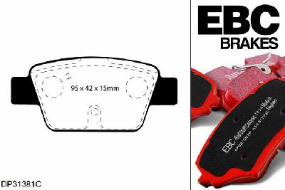 DP31381C, Fiat Stilo, 2.4 2001-2007, EBC Redstuff remblokken set achteras, Voor modellen met Bosch remklauwen aan de achteras, Voor modellen met remschijf diameter van 251mm aan de achteras