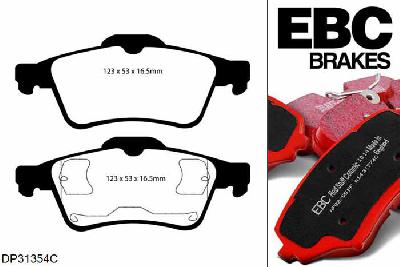 DP31354C, Ford Focus C-Max, 2.0 2003-2005, EBC Redstuff remblokken set achteras, Voor modellen met ATE remklauwen aan de achteras, Voor modellen met remschijf diameter van 265mm aan de achteras