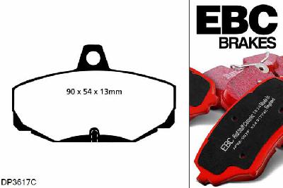 DP3617C, Ford Sierra, 2.9 XR 4x4 1989-1993, EBC Redstuff remblokken set achteras, Voor modellen met Girling/TRW remklauwen aan de achteras, Voor modellen met remschijf diameter van 253mm aan de achteras