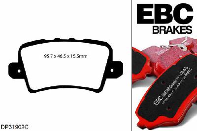 DP31902C, Honda Civic (8th Gen), 2.0 Type-R (FN2) 201 PK 2007-2011, EBC Redstuff remblokken set achteras, Voor modellen met TRW remklauwen aan de achteras, Voor modellen met remschijf diameter van 260mm aan de achteras