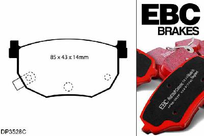 DP3528C, Hyundai Coupe, 1.6 1999-2001, EBC Redstuff remblokken set achteras, Voor modellen met Sumitomo remklauwen aan de achteras, Voor modellen met remschijf diameter van 258mm aan de achteras
