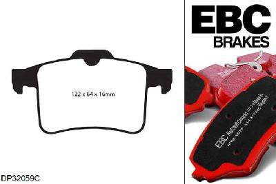 DP32059C, Jaguar XFR (X250), 5.0 Supercharged 510 PK 2009-2015, EBC Redstuff remblokken set achteras, Voor modellen met ATE remklauwen aan de achteras, Voor modellen met remschijf diameter van 376mm aan de achteras
