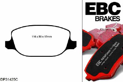 DP31425C, Lancia Delta, 1.8 Turbo 2008-2010, EBC Redstuff remblokken set achteras, Voor modellen met Girling/TRW remklauwen aan de achteras, Voor modellen met remschijf diameter van 251mm aan de achteras