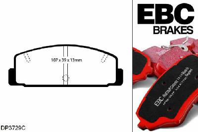 DP3729C, Mazda 323, 2.0 2001-2004, EBC Redstuff remblokken set achteras, Voor modellen met Akebono remklauwen aan de achteras, Voor modellen met remschijf diameter van 280mm aan de achteras