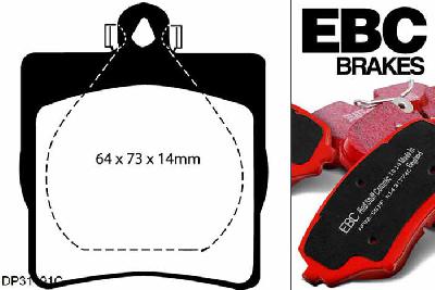 DP31191C, Mercedes C-Class (W202), C240 1996-2000, EBC Redstuff remblokken set achteras, Voor modellen met ATE remklauwen aan de achteras, Voor modellen met remschijf diameter van 278mm aan de achteras