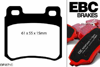 DP3671C, Mercedes E-Class (W124), E280 Saloon 1993-1995, EBC Redstuff remblokken set achteras, Voor modellen met ATE remklauwen aan de achteras, Voor modellen met remschijf diameter van 258mm aan de achteras