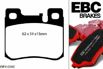 DP31026C, Mercedes SLK (R170), SLK230K (2.3 Supercharged) ASR 193 PK 1996-2000, EBC Redstuff remblokken set achteras, Voor modellen met ATE remklauwen aan de achteras, Voor modellen met remschijf diameter van 278mm aan de achteras
