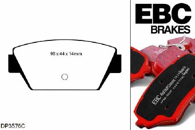DP3576C, Mitsubishi Eclipse, 2.0 4WD 1991-1995, EBC Redstuff remblokken set achteras, Voor modellen met Akebono remklauwen aan de achteras, Voor modellen met remschijf diameter van 265mm aan de achteras