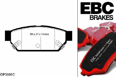 DP3986C, Mitsubishi Lancer Evo 1, 2.0 Turbo 1992-1994, EBC Redstuff remblokken set achteras, Voor modellen met remschijf diameter van 260mm aan de achteras