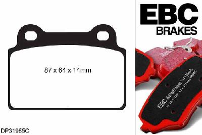 DP31985C, Mitsubishi Lancer Evo 10, 2.0 Turbo 2008-2016, EBC Redstuff remblokken set achteras, Voor modellen met Brembo remklauwen aan de achteras, Voor modellen met remschijf diameter van 330mm aan de achteras