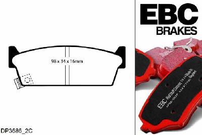 DP3686/2C, Nissan 200SX, 1.8 Turbo (S13) 1988-1991, EBC Redstuff remblokken set achteras, Voor modellen met remschijf diameter van 266mm aan de achteras