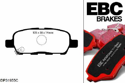 DP31955C, Nissan Qashqai +2, 1.6 TD 130 PK 2011-2014, EBC Redstuff remblokken set achteras, Voor modellen met Akebono remklauwen aan de achteras, Voor modellen met remschijf diameter van 292mm aan de achteras