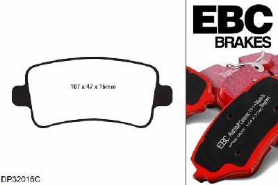 DP32016C, Opel Insignia, 2.0 Twin TD 190 PK 2009-2012, EBC Redstuff remblokken set achteras, Voor modellen met TRW remklauwen aan de achteras, Voor modellen met remschijf diameter van 315mm aan de achteras