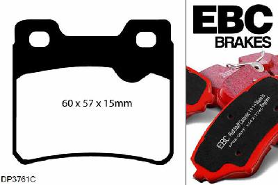 DP3761C, Opel Vectra, 2.0 1988-1995, EBC Redstuff remblokken set achteras, Voor modellen met ATE remklauwen aan de achteras, Voor modellen met remschijf diameter van 261mm aan de achteras