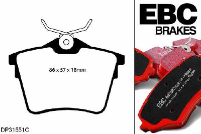 DP31551C, Peugeot 407, 2.0 TD 2004-2011, EBC Redstuff remblokken set achteras, Voor modellen met remschijf diameter van 290mm aan de achteras