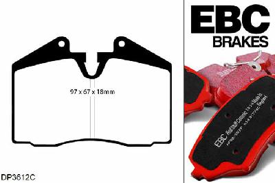 DP3612C, Porsche 911 (993), 3.8 Carrera 1995-1997, EBC Redstuff remblokken set achteras, Voor modellen met Brembo remklauwen aan de achteras, Voor modellen met remschijf diameter van 299mm aan de achteras