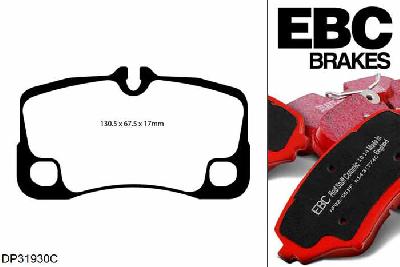 DP31930C, Porsche 911 (997) (Cast Iron Disc Only), 3.6 GT3 415 PK 2006-2010, EBC Redstuff remblokken set achteras, Voor modellen met Brembo remklauwen aan de achteras, Voor modellen met remschijf diameter van 340mm aan de achteras