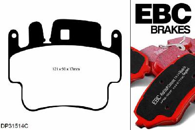 DP31514C, Porsche 911 (997) (Cast Iron Disc Only), 3.8 Carrera S 2004-2005, EBC Redstuff remblokken set achteras, Voor modellen met Brembo remklauwen aan de achteras, Voor modellen met remschijf diameter van 330mm aan de achteras