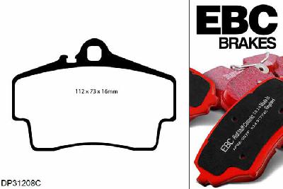 DP31208C, Porsche Cayman (Cast Iron Discs only), 3.4 2006-2009, EBC Redstuff remblokken set achteras, Voor modellen met Brembo remklauwen aan de achteras, Voor modellen met remschijf diameter van 299mm aan de achteras