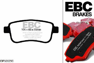 DP32025C, Renault Megane MK3 Coupe, 2.0 Turbo RS 250 PK 2009-2016, EBC Redstuff remblokken set achteras, Voor modellen met Bosch remklauwen aan de achteras, Voor modellen met remschijf diameter van 290mm aan de achteras