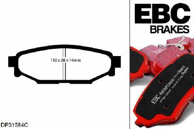 DP31584C, Subaru Impreza, 1.5 R 2007-2011, EBC Redstuff remblokken set achteras, Voor modellen met Akebono remklauwen aan de achteras, Voor modellen met remschijf diameter van 286mm aan de achteras
