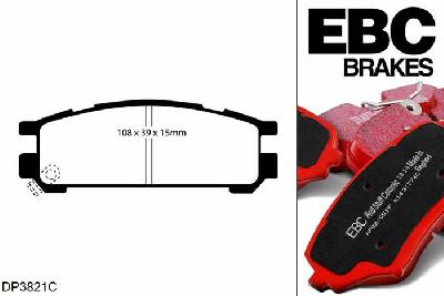 DP3821C, Subaru Impreza, 2.0 Sport 1996-1998, EBC Redstuff remblokken set achteras, Voor modellen met remschijf diameter van 266mm aan de achteras
