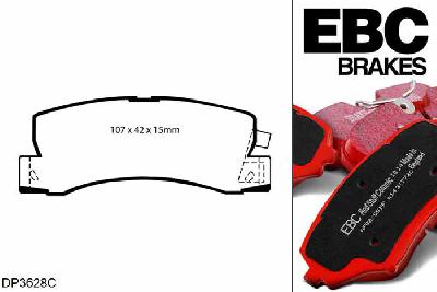 DP3628C, Toyota Celica, 2.0 GT (ST202) 1995-1999, EBC Redstuff remblokken set achteras, Voor modellen met Akebono remklauwen aan de achteras, Voor modellen met remschijf diameter van 269mm aan de achteras