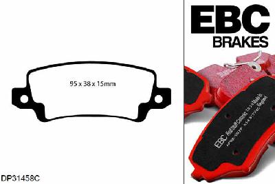 DP31458C, Toyota Corolla, 1.6 (ZZE121) 2002-2007, EBC Redstuff remblokken set achteras, Voor modellen met remschijf diameter van 259mm aan de achteras