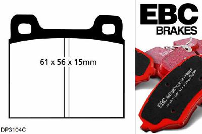 DP3104C, Volvo V70 Mk1, 2.4 Turbo 4WD 1996-2000, EBC Redstuff remblokken set achteras, Voor modellen met ATE remklauwen aan de achteras, Voor modellen met remschijf diameter van 283mm aan de achteras