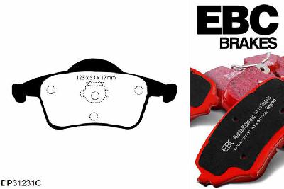 DP31231C, Volvo V70 Mk2, 2.0 Turbo 2003-2007, EBC Redstuff remblokken set achteras, Voor modellen met ATE remklauwen aan de achteras, Voor modellen met remschijf diameter van 288mm aan de achteras