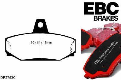 DP3793C, Volvo V70 XC, 2.4 Turbo 1997-2000, EBC Redstuff remblokken set achteras, Voor modellen met Girling/TRW remklauwen aan de achteras, Voor modellen met remschijf diameter van 288mm aan de achteras