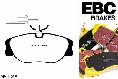 DP41109R, Alfa Romeo GTV, 2.0 Turbo 200 PK 1995-1996, EBC Yellowstuff remblokken set vooras, Voor modellen met Girling/TRW remklauwen aan de vooras, Voor modellen met een remschijf diameter 285mm