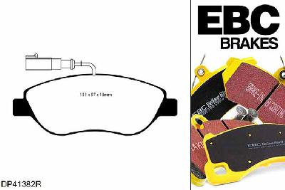 DP41382R, Alfa Romeo Mi.To, 1.4 Turbo 155 PK 2008-2010, EBC Yellowstuff remblokken set vooras, Voor modellen met Bosch remklauwen aan de vooras, Voor modellen met een remschijf diameter 281mm