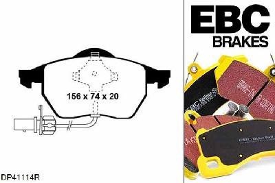 DP41114R, Audi A6 quattro (C5/4B), 1.8 Turbo 2001-2004, EBC Yellowstuff remblokken set vooras, Voor modellen met ATE remklauwen aan de vooras, Voor modellen met een remschijf diameter 312mm