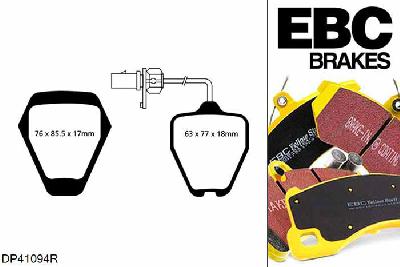 DP41094R, Audi A6 quattro (C5/4B), 2.7 Twin Turbo (Front 8 Pad Set) 1997-1999, EBC Yellowstuff remblokken set vooras, Voor modellen met Girling/TRW remklauwen aan de vooras, Voor modellen met een remschijf diameter 321mm