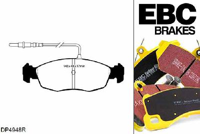 DP4948R, Citroen Saxo, 1.6 16v VTS 1996-2003, EBC Yellowstuff remblokken set vooras, Voor modellen met ATE remklauwen aan de vooras, Voor modellen met een remschijf diameter 247mm