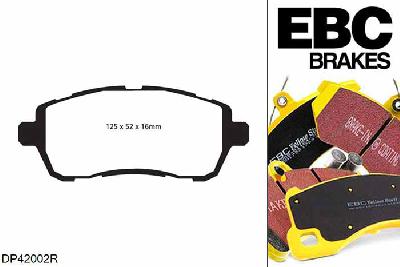 DP42002R, Ford Fiesta Mk7, 1.6 TD 75 PK 2008-2015, EBC Yellowstuff remblokken set vooras, Voor modellen met TRW remklauwen aan de vooras, Voor modellen met een remschijf diameter 258mm