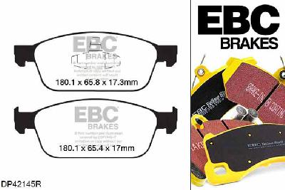 DP42145R, Ford Focus Mk3, 2.0 TD 185 PK 2014-, EBC Yellowstuff remblokken set vooras, Voor modellen met ATE remklauwen aan de vooras, Voor modellen met een remschijf diameter 320mm