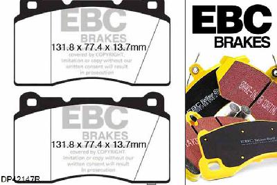 DP42147R, Hyundai Genesis Coupe, 3.8 350 PK 2012-2016, EBC Yellowstuff remblokken set vooras, Voor modellen met Brembo remklauwen aan de vooras, Voor modellen met een remschijf diameter 340mm