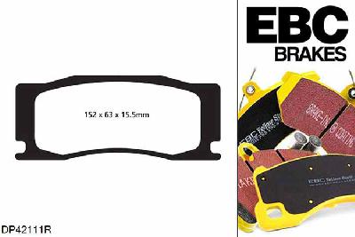 DP42111R, Jaguar XK, 5.0 385 PK 2009-2014, EBC Yellowstuff remblokken set vooras, Voor modellen met Alcon remklauwen aan de vooras, Voor modellen met een remschijf diameter 400mm